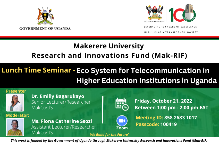  Virtual Lunch Time Seminar | Eco System for Telecommunication in Higher Education Institutions in Uganda