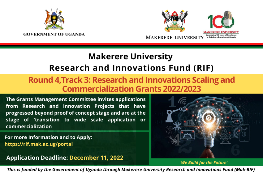  Call for Applications: Research and Innovation Scaling and Commercialization Grants 2022/2023