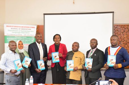 Launching the manual on integrating Kiswahili in vocational skilling among vulnerable youth in Uganda, Mrs. Phoebe Lutaaya Kamya (C), Mak-RIF’s Deputy Coordinator commended the project team for their output, and challenged them to champion the establishment of centres for the young people to learn the Kiswahili language.