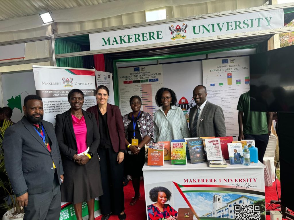 Members of the Makerere University DRIP and Mak-RIF team at the EU–Uganda Research and Study Fair at Freedom Square.